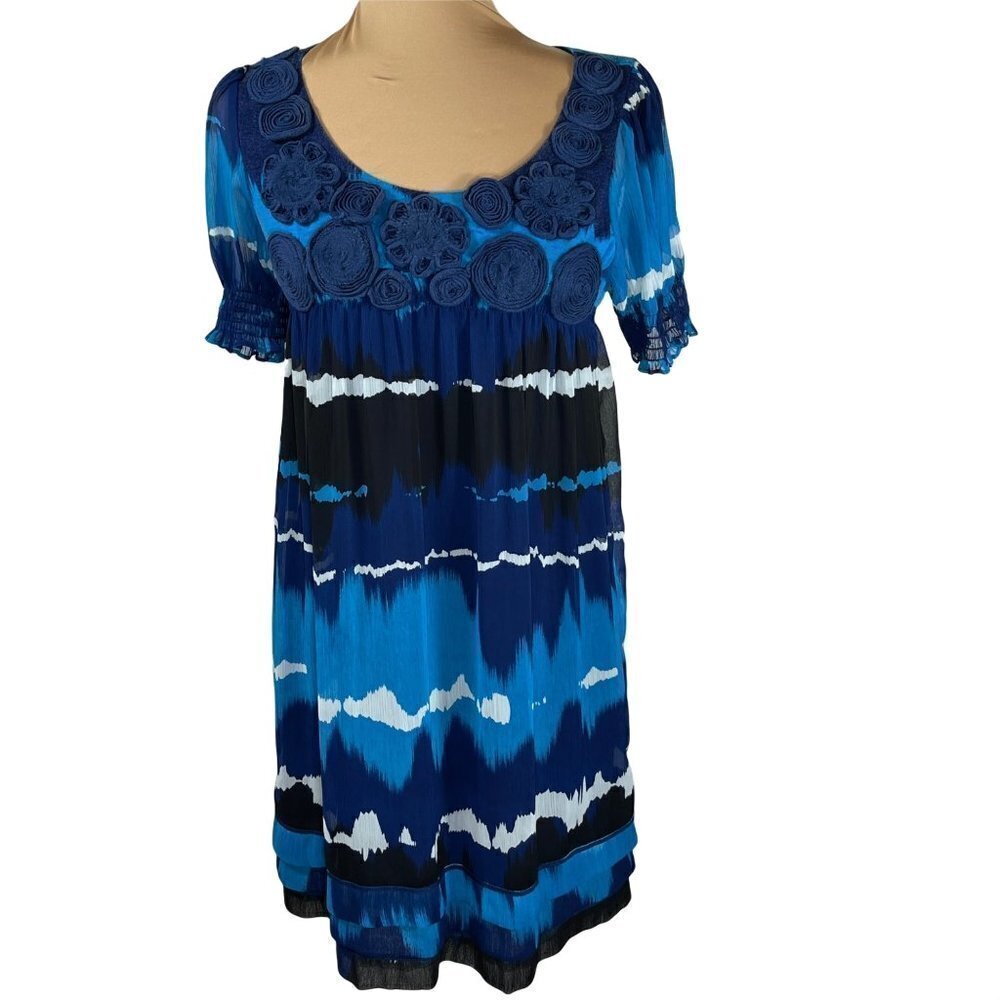 I.C.E. Blue Floral Embellished Tie Dye Tunic Dress 8